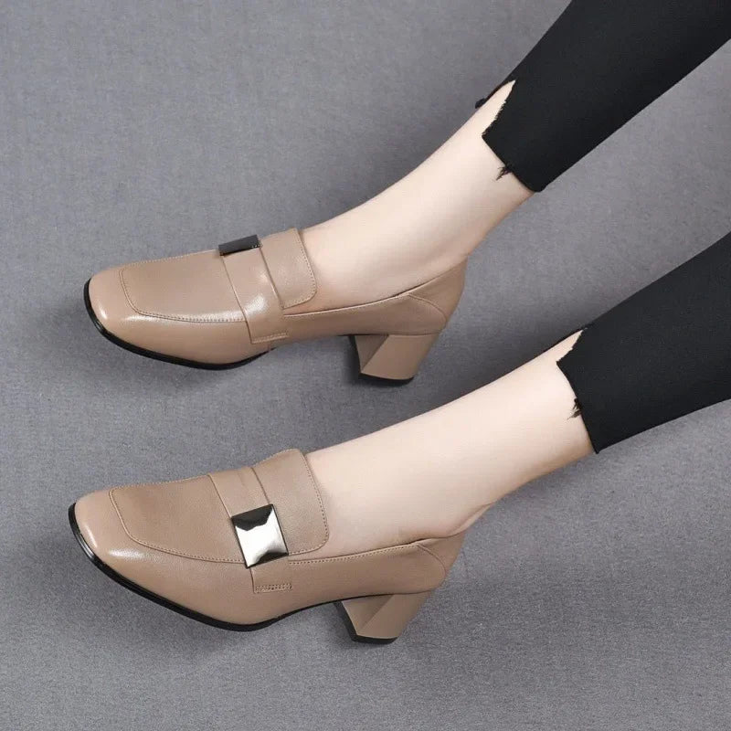 Urban Chic Leder Damen Slipper Mit Dicken Absätzen R&B