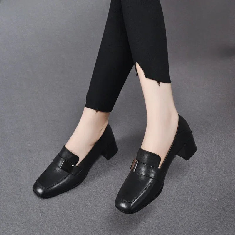 Urban Chic Leder Damen Slipper Mit Dicken Absätzen R&B