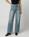 Damen Jeans Weites Bein Handgefertigte Katzenschnurrbart-Optik Blau