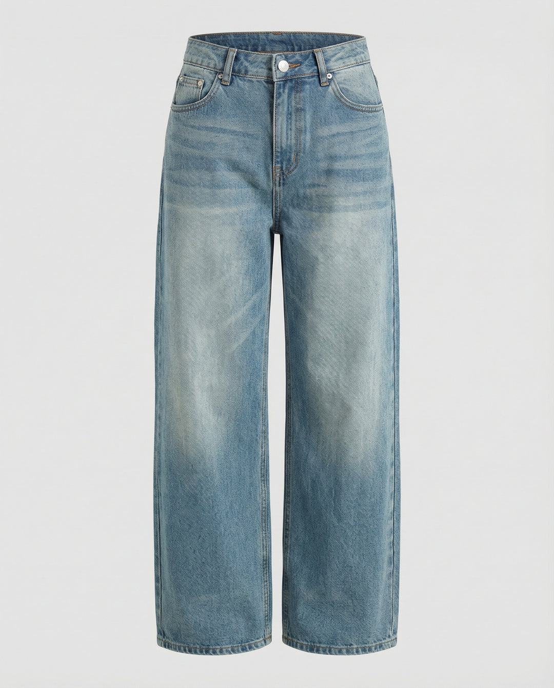 Damen Jeans Weites Bein Handgefertigte Katzenschnurrbart-Optik Blau