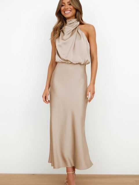 R&B | Elegantes Satin-Halterhalskleid für Frauen