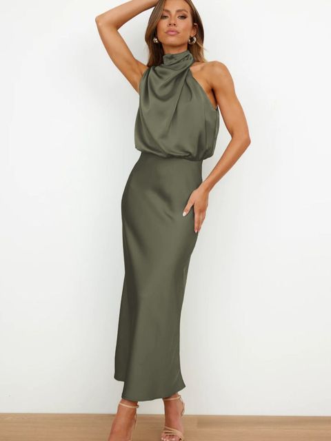 R&B | Elegantes Satin-Halterhalskleid für Frauen
