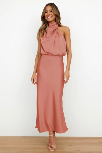 R&B | Elegantes Satin-Halterhalskleid für Frauen