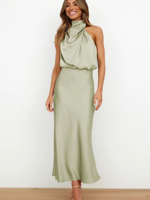 R&B | Elegantes Satin-Halterhalskleid für Frauen