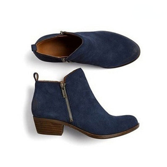 Leder Damen Stiefeletten mit Blockabsatz und seitlichem Reißverschluss – Marit R&B