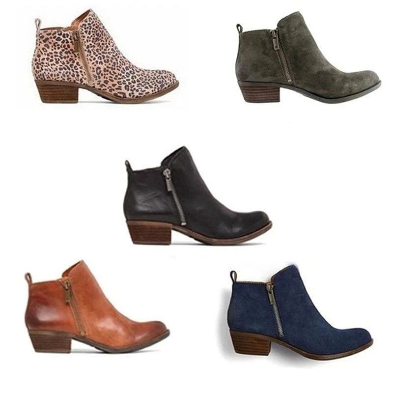 Leder Damen Stiefeletten mit Blockabsatz und seitlichem Reißverschluss – Marit R&B