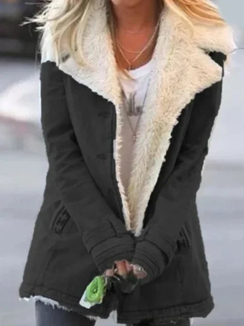 R&B | und warme stilvolle Damenjacke mit luxuriösem Sherpa-Futter – bequeme lässige Winterjacke