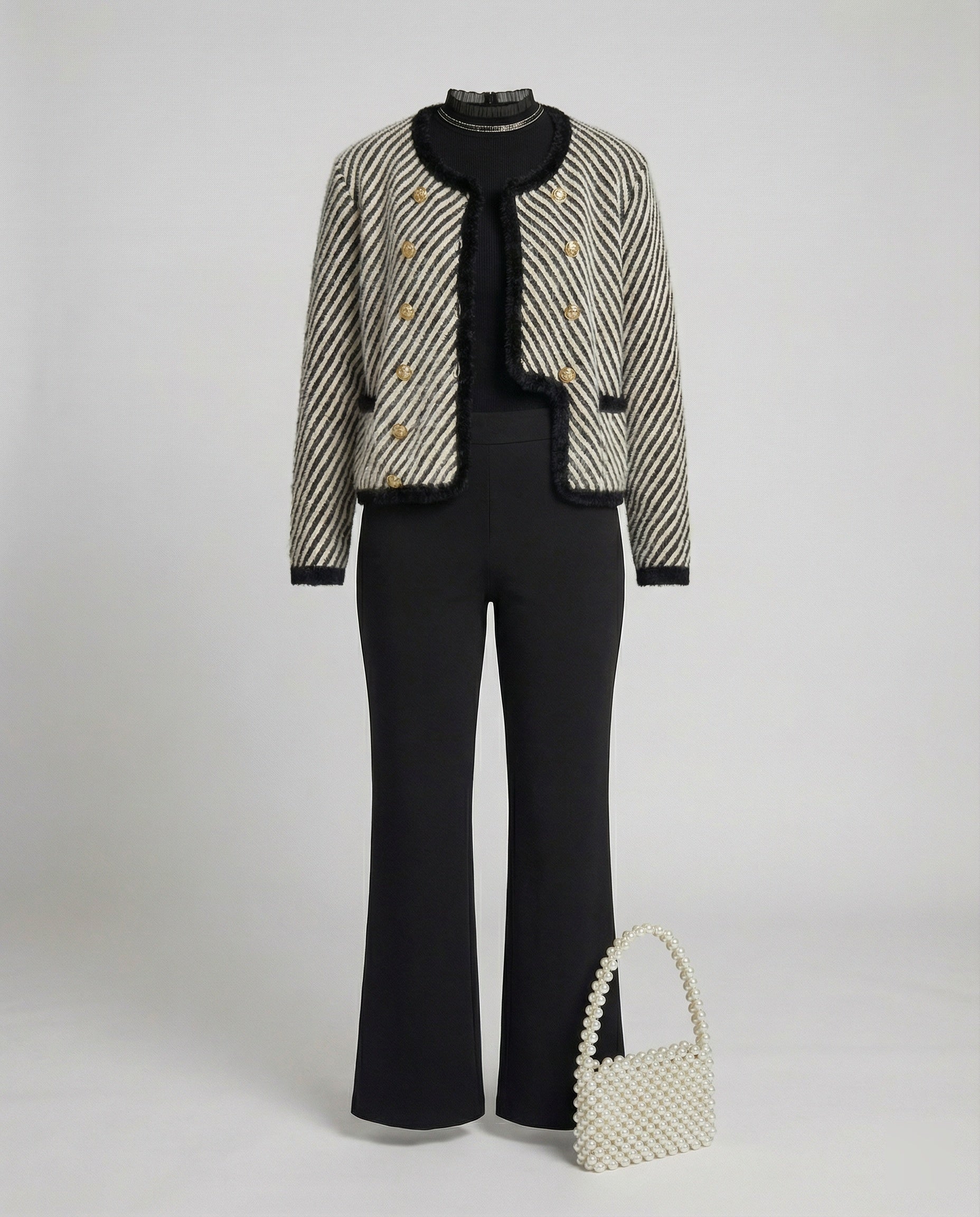 Zweiteiliges Bouclé-Set mit kurzer Strickjacke und Feinstrick-Midirock R&B