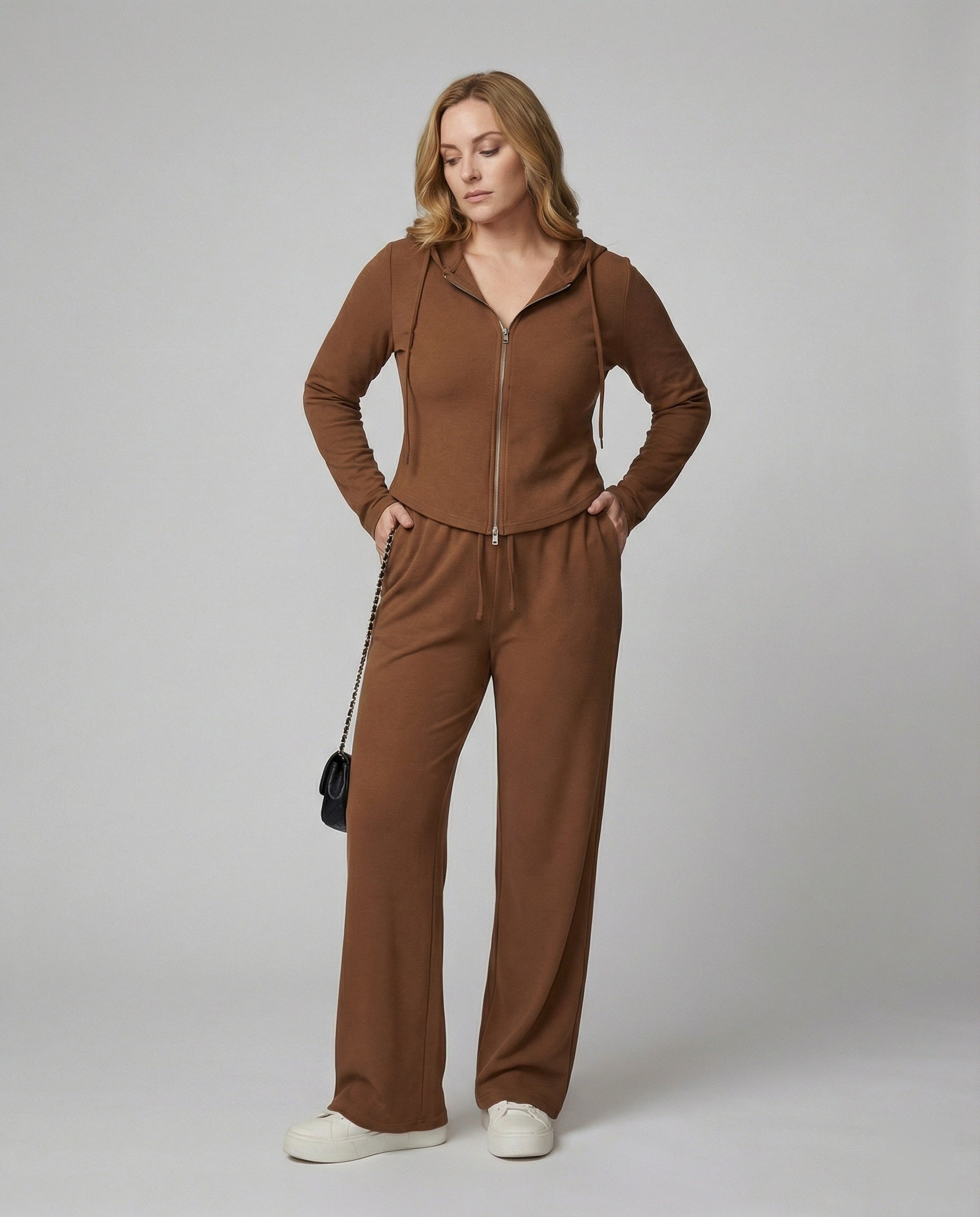Zweiteiliges Damen Hausanzug Set mit Kapuzenpullover und gerader Hose