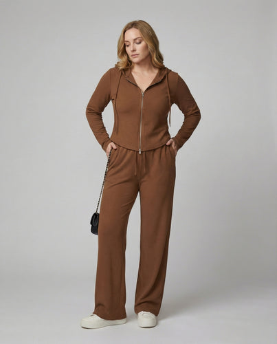 Zweiteiliges Damen Hausanzug Set mit Kapuzenpullover und gerader Hose