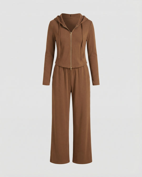 Zweiteiliges Damen Hausanzug Set mit Kapuzenpullover und gerader Hose