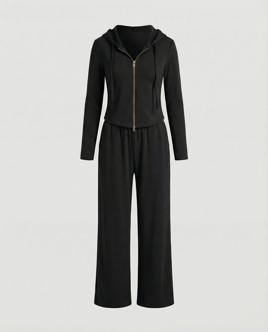 Zweiteiliges Damen Hausanzug Set mit Kapuzenpullover und gerader Hose