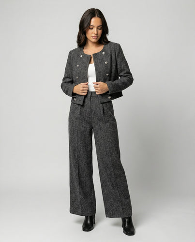Zweiteiliges Damen Herbst-Set Casual Sportlicher Koreanischer Stil Grau Schwarz