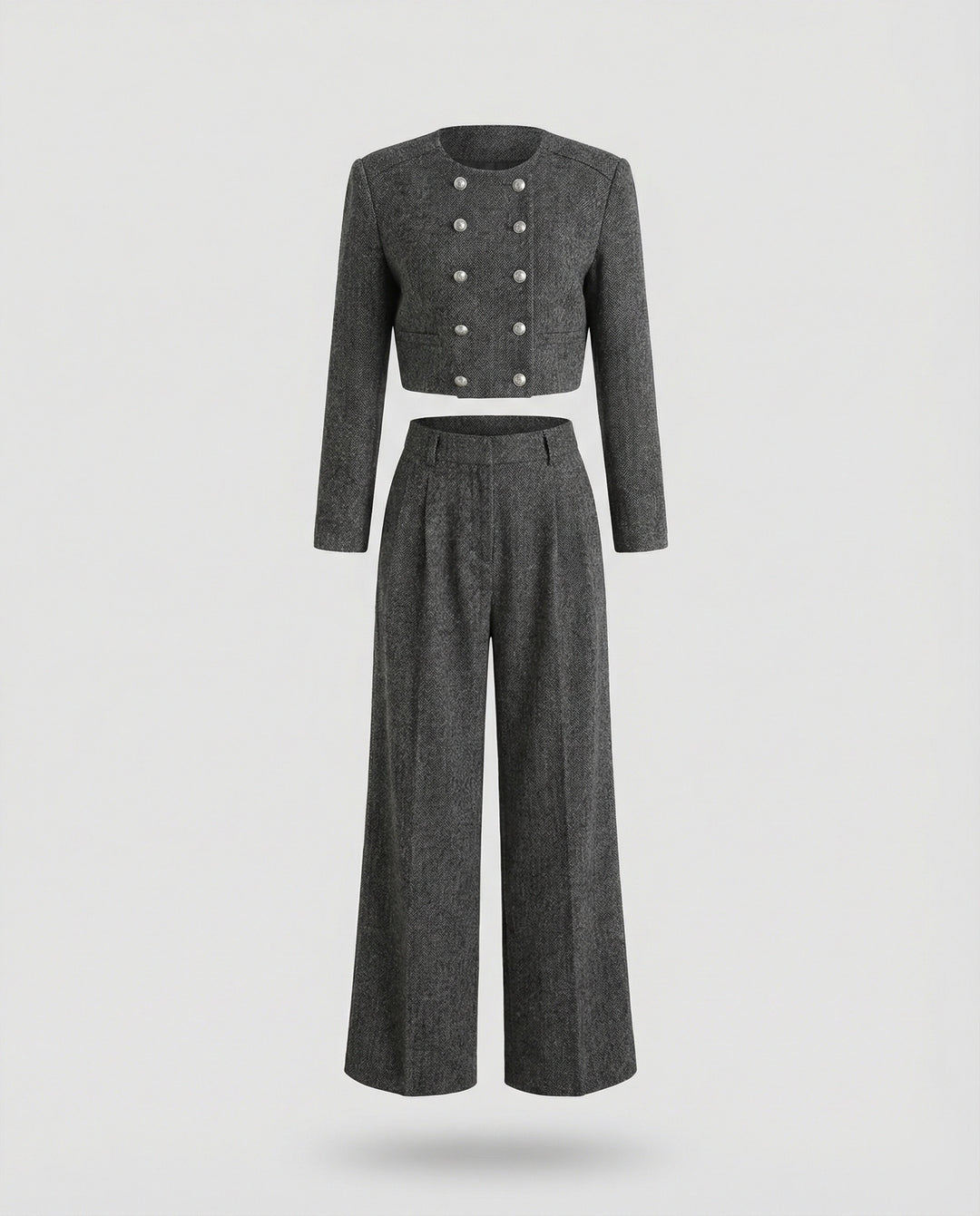 Zweiteiliges Damen Herbst-Set Casual Sportlicher Koreanischer Stil Grau Schwarz