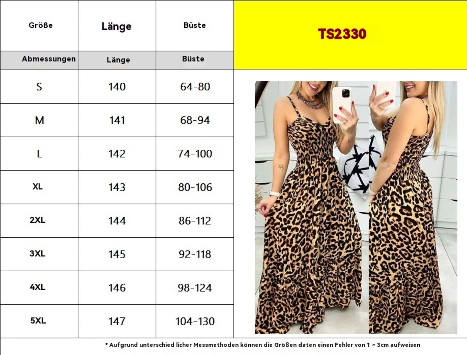 R&B | Kleid mit Leopardenmuster und Hosenträgern mit V-Ausschnitt
