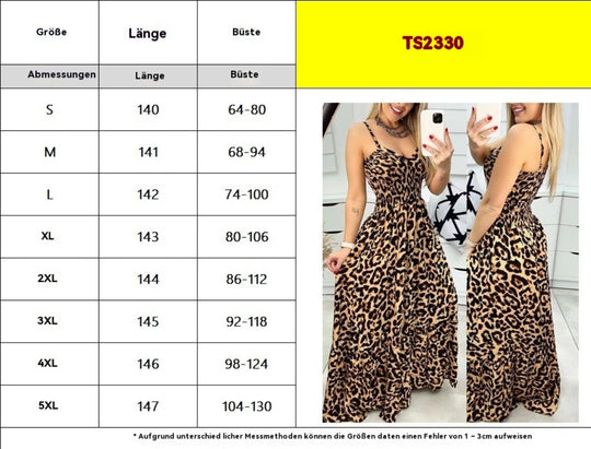 R&B | Kleid mit Leopardenmuster und Hosenträgern mit V-Ausschnitt