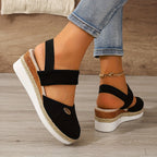R&B | Damen Sandalen Auf Plattform: Rutschfest, Geschlossene Zehe, Elastischer Riemen