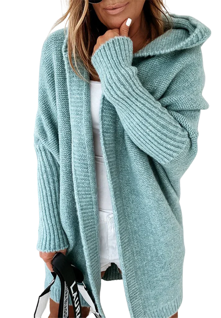R&B | Strickjacke Übergröße Passform Strickwollmischung Kapuze und Offene Vorderseite