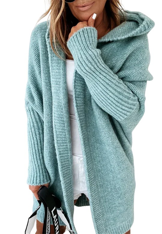 R&B | Strickjacke Übergröße Passform Strickwollmischung Kapuze und Offene Vorderseite