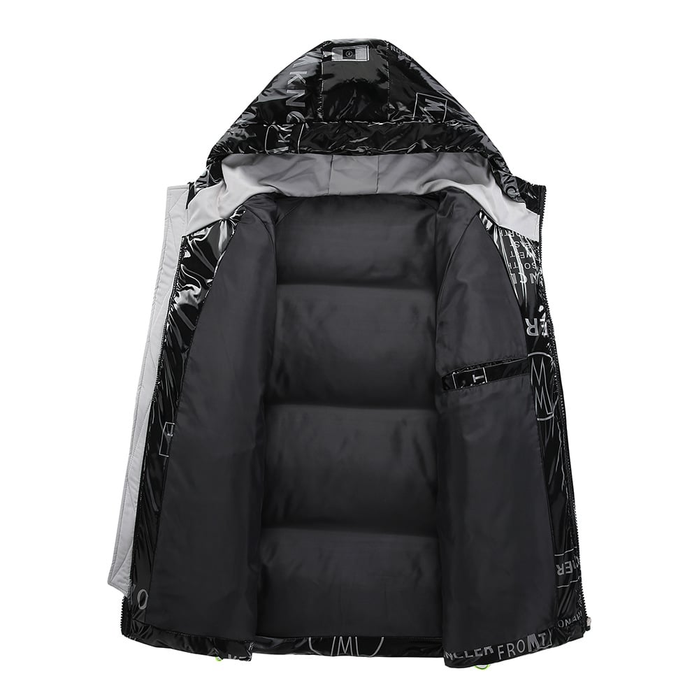 R&B | Gesteppt Herrenjacke mit Kapuze und Vinyleffekt