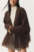 R&B | Strickjacke mit Netz-Rüsche und Langen Ärmeln