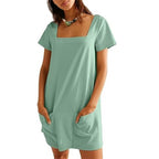 R&B | Freizeitkleid mit quadratischem Ausschnitt und Tasche