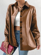 R&B | Vintage Leder Bomberjacke mit Reverskragen und Knopfverschluss