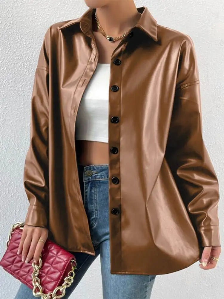 R&B | Vintage Leder Bomberjacke mit Reverskragen und Knopfverschluss