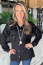 R&B | Gerippte Blusenjacke mit Pailletten-details Polyester-mischung Festlich und Trendy
