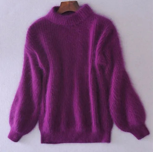R&B - Lockere gestrickte einfarbige Pullover - Vintage Angora Pullover
