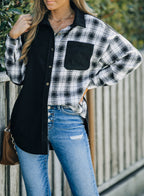 R&B | Karierte Farbblock Gefallen Schulter Corduroy Shacket