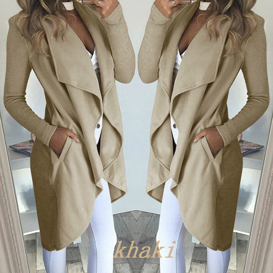 R&B | Einfarbiger Revers Slim Lange Windbreaker Jacke