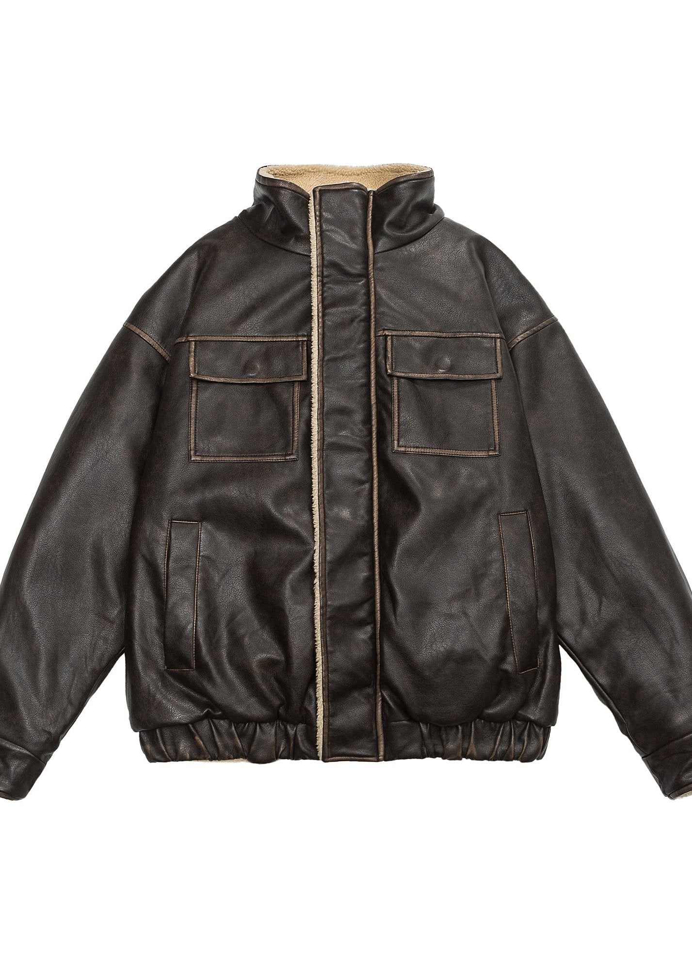 R&B | Inspirierte Lammfleece gefütterte Lederjacke – Unisex-Stil