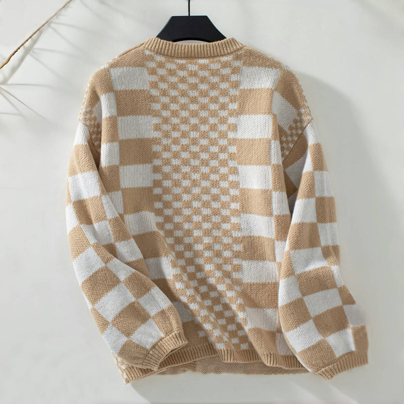 R&B | Karierter Strick Strickjacke