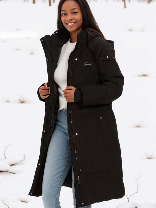 R&B | Stylischer schwarzer Parka Wintermantel mit Kapuze und Futter Ideal für Herbst/Winter