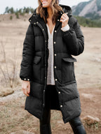 R&B | Stylischer Puffer Schwarzer Wintermantel mit Kapuze und Polsterung Ideal für Herbst/Winter