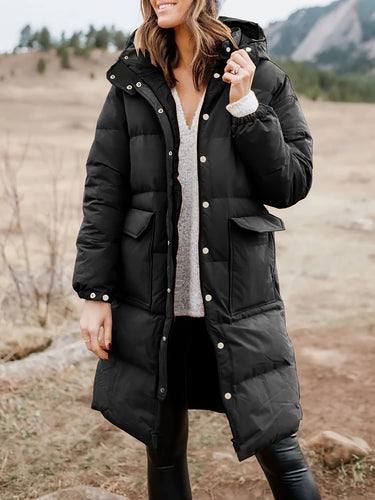 R&B | Stylischer Puffer Schwarzer Wintermantel mit Kapuze und Polsterung Ideal für Herbst/Winter