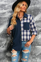 R&B | Karierte Farbblock Gefallen Schulter Corduroy Shacket