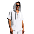 R&B | Leinen-Knopf-Strand-Kapuzen-Henley-Shirt