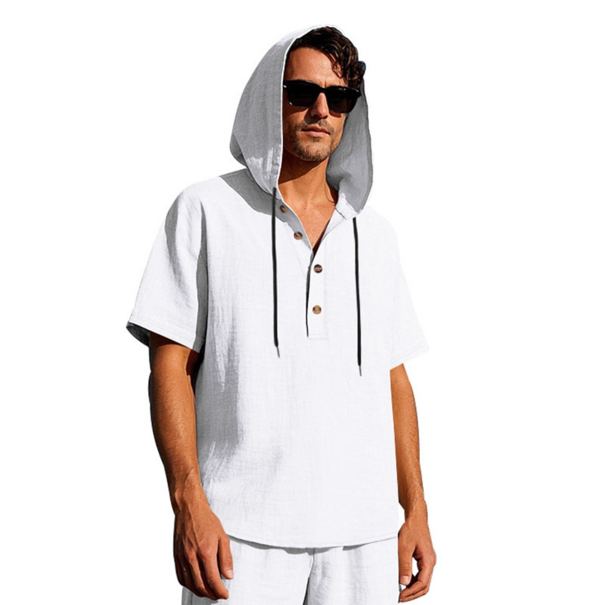 R&B | Leinen-Knopf-Strand-Kapuzen-Henley-Shirt
