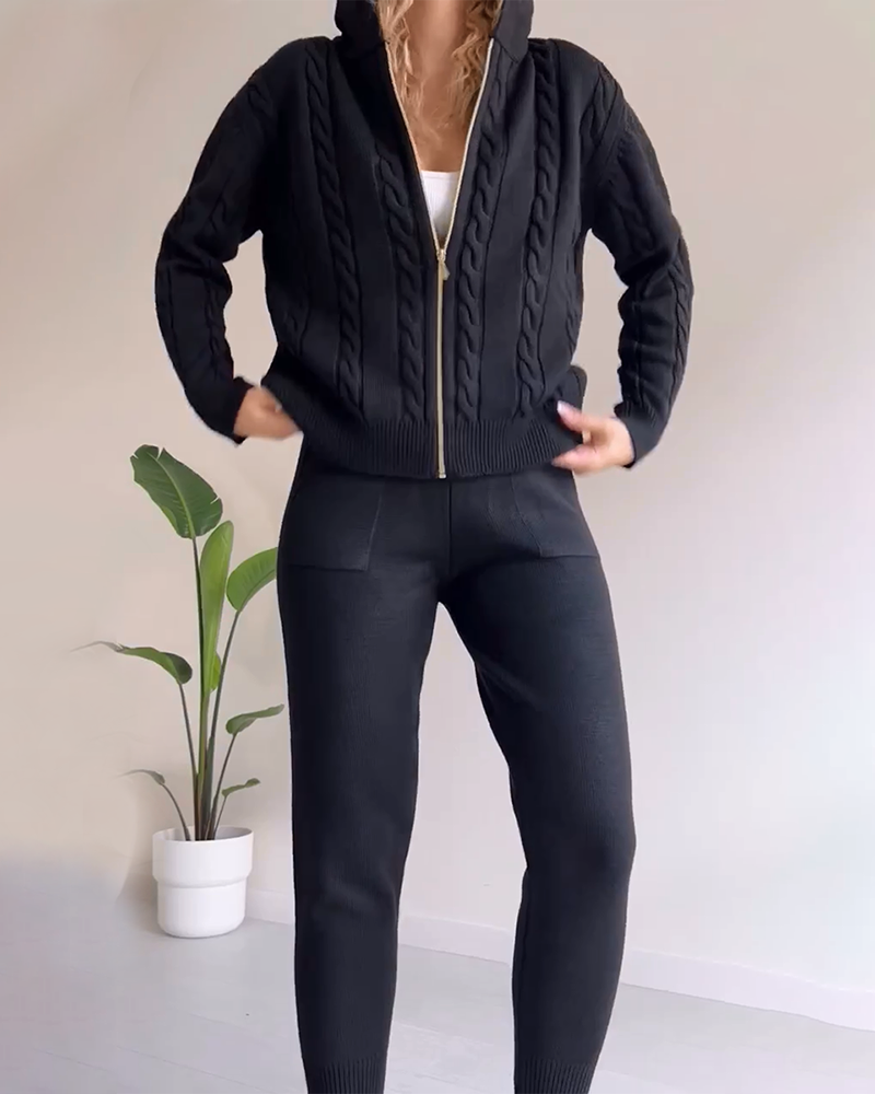 R&B | Lässiges Jacquard-Cardigan-Set mit Twist-Design