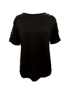 R&B | Unifarbiges T-Shirt mit Rundhalsausschnitt und Spitzennaht