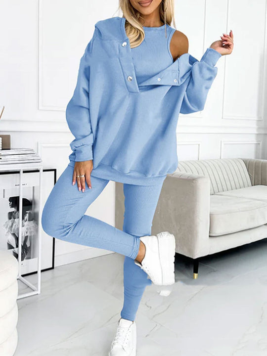 R&B | 3-Teiliges Damen-Sportanzug mit Lockerem Kapuzenpullover und Slim-Hosen