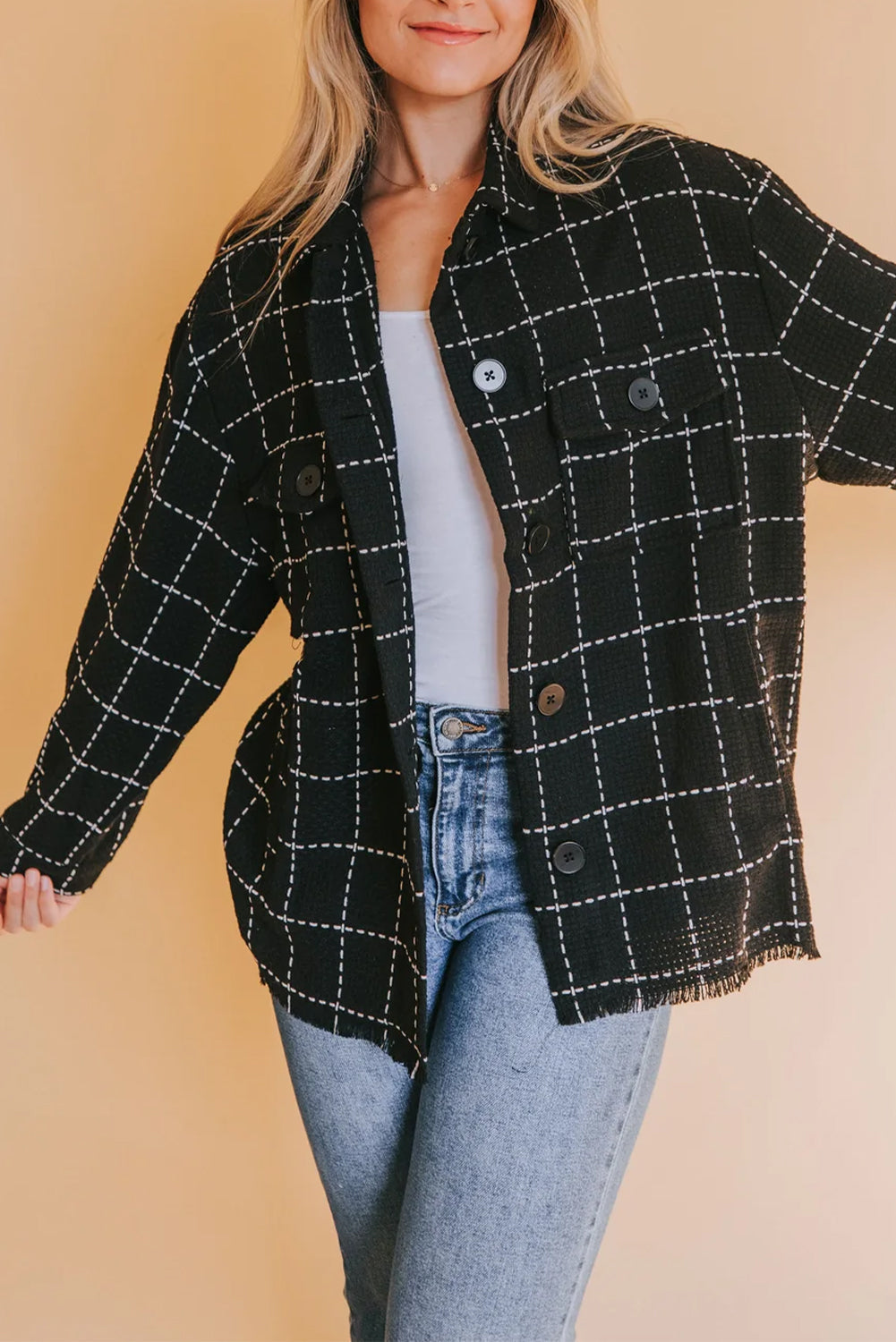 R&B | Karierte Jacke mit Großen Taschen Polyester-baumwolle Schick und Vielseitig