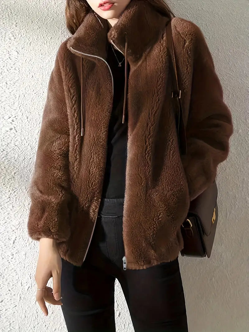 R&B | Jacke Oversized Fit Weiches Fleece Hoher Kragen mit Reißverschluss Lässiger Look