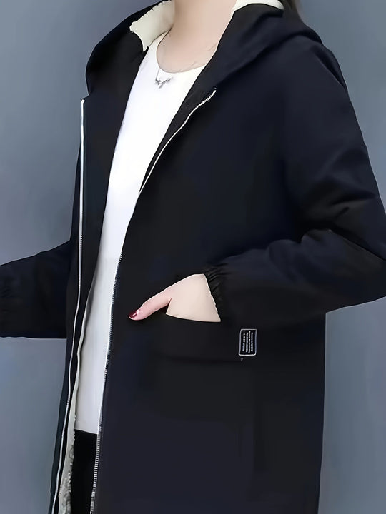 R&B | Stylische warme Fleece-Winterjacke mit Kapuze und Reißverschluss Ideal für Herbst/Winter