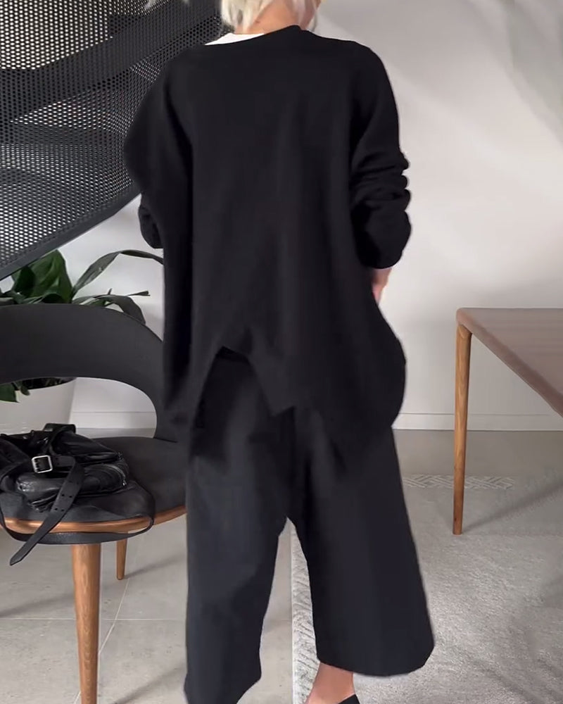 R&B | Sweatshirt mit Rundhalsausschnitt und Schlitz In Unifarbe