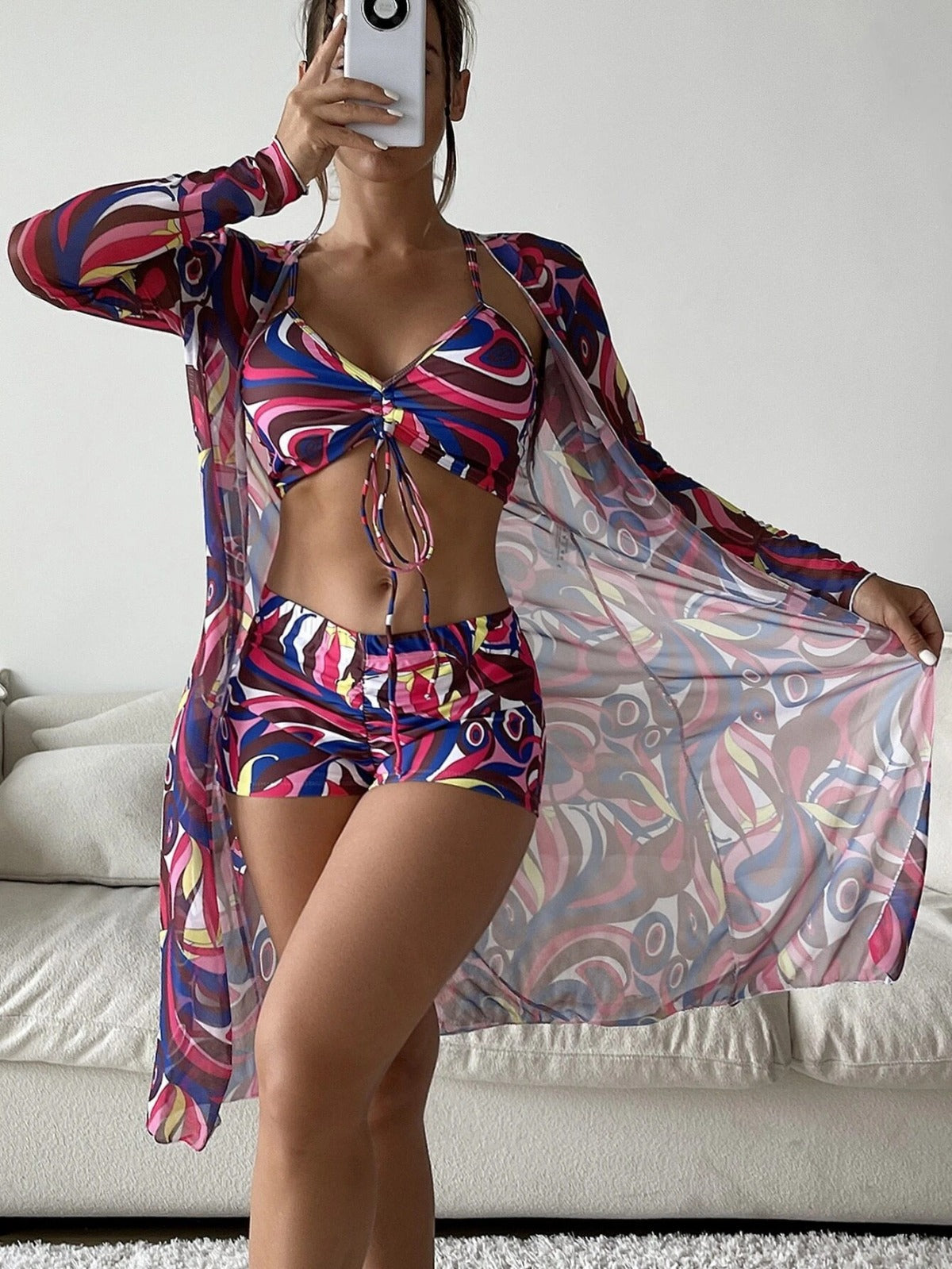 R&B | Bedrucktes dreiteiliges Bikini-Set