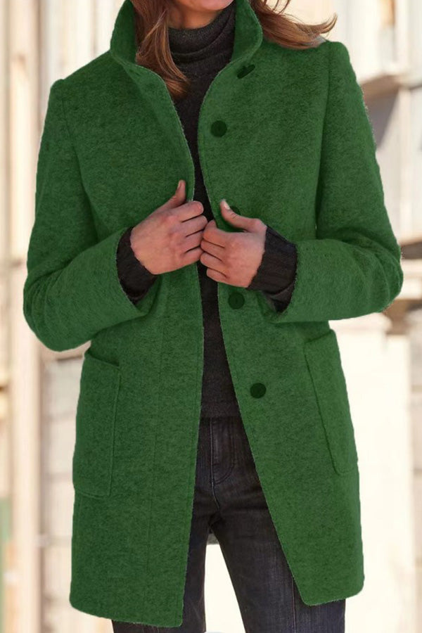R&B | Unifarbene Knopf Stehkragen Wolljacke