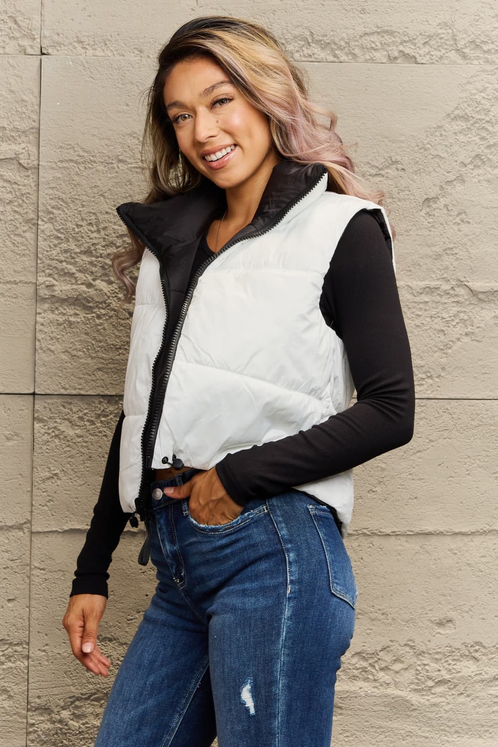 R&B | Zip-Up Drawstring Puffer Weste
